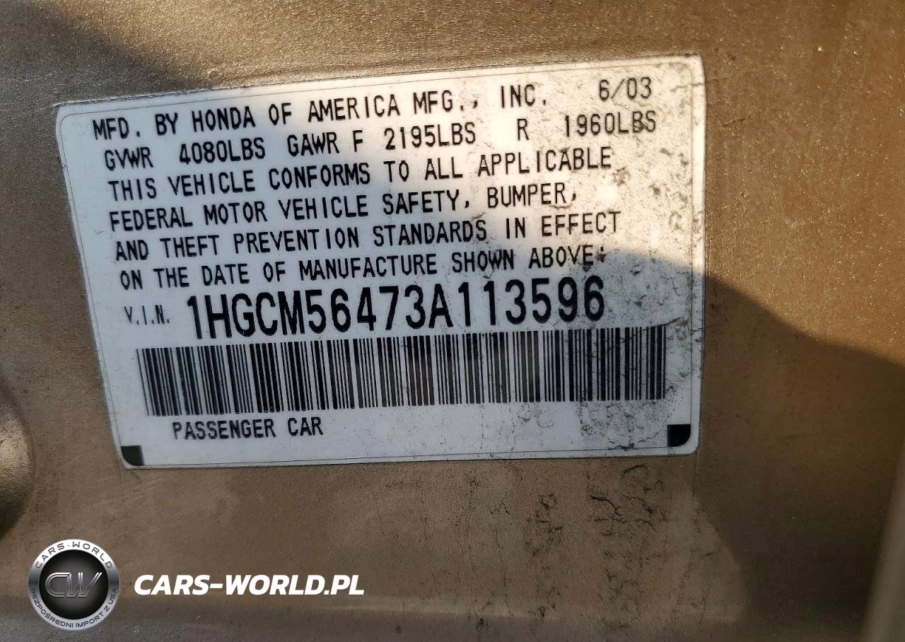2003 Honda Accord Lx VIN:1HGCM56473A113596 - 13