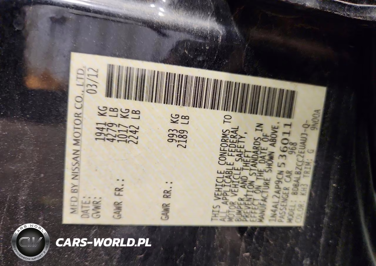 2012 Nissan Altima 2.5 VIN:1N4AL2AP9CN536011 - 12