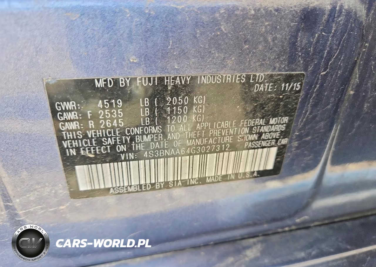 2016 Subaru Legacy 2.5I VIN:4S3BNAA64G3027312 - 12