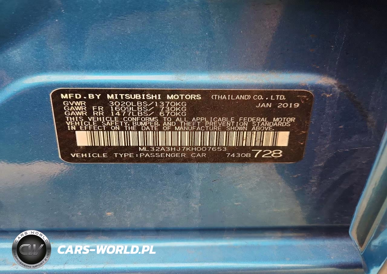 2019 Mitsubishi Mirage Es VIN:ML32A3HJ7KH007653 - 12