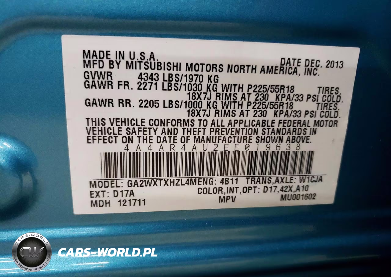 2014 Mitsubishi Outlander Sport Se VIN:4A4AR4AU2EE019638 - 13