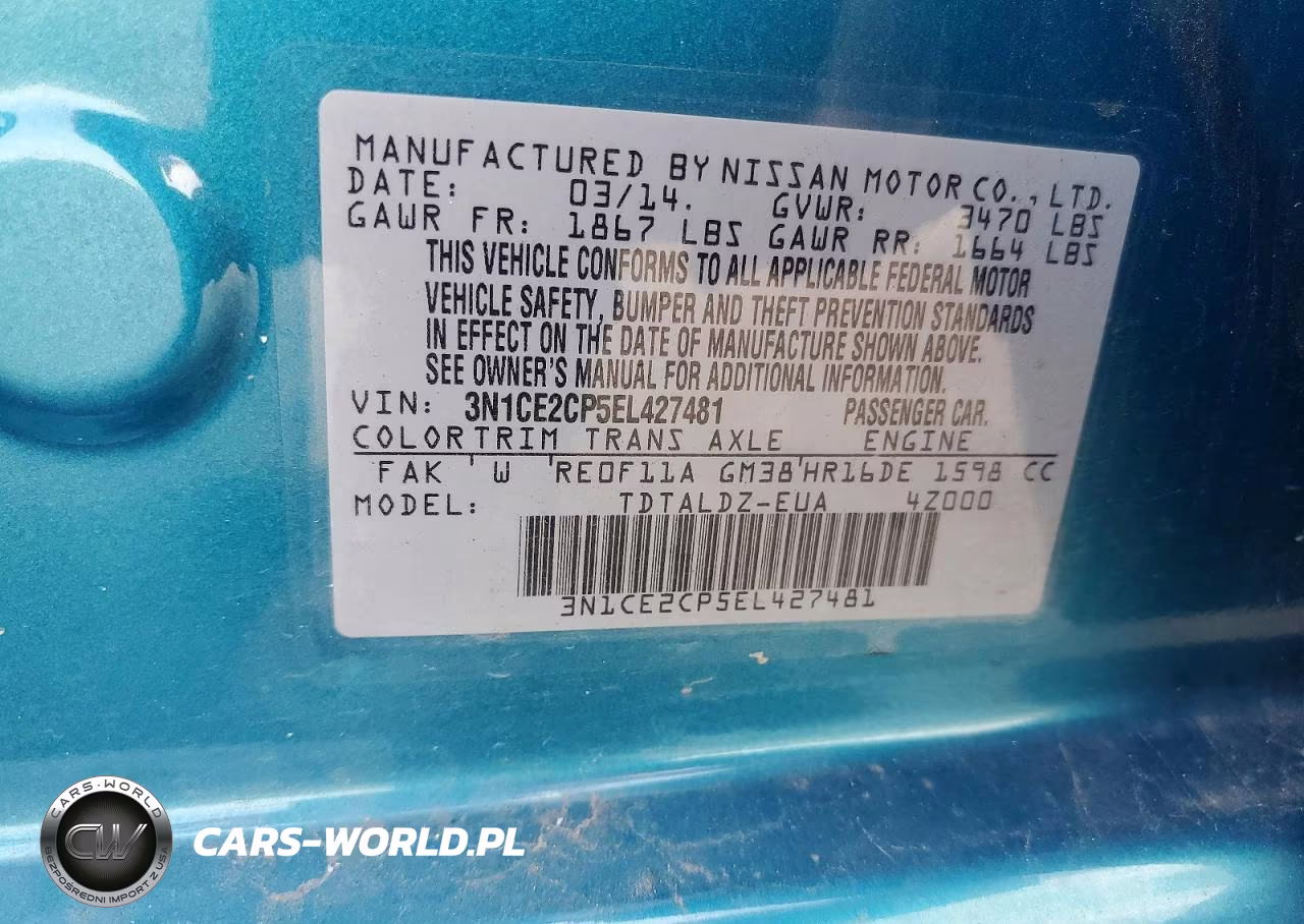 2014 Nissan Versa Note Sv VIN:3N1CE2CP5EL427481 - 12