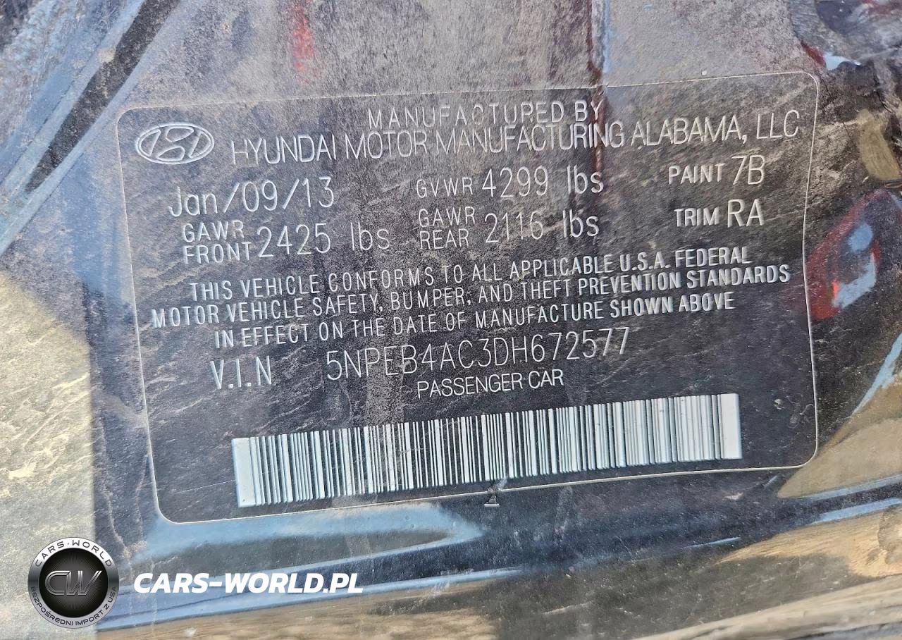 2013 Hyundai Sonata Gls VIN:5NPEB4AC3DH672577 - 13