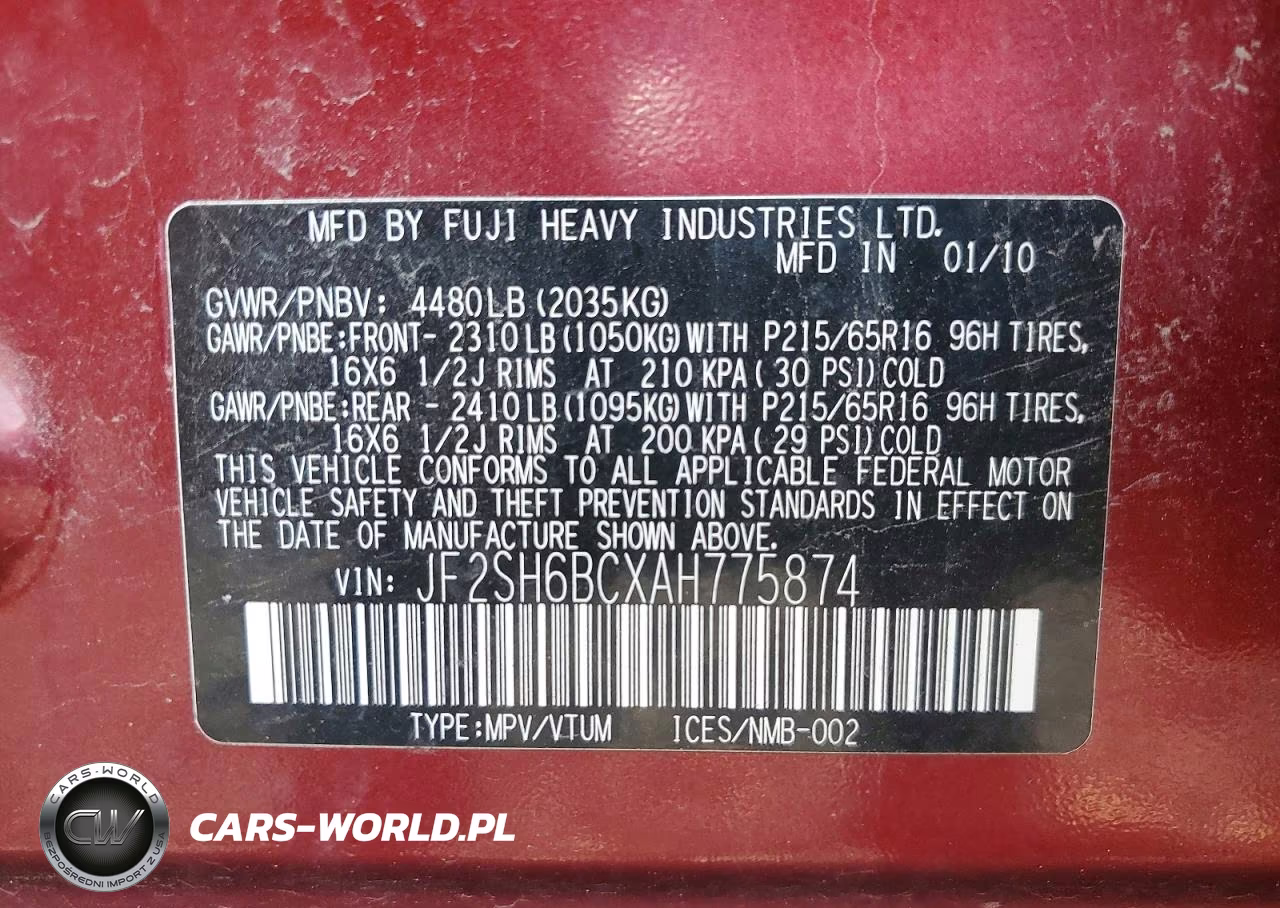 2010 Subaru Forester Xs VIN:JF2SH6BCXAH775874 - 13