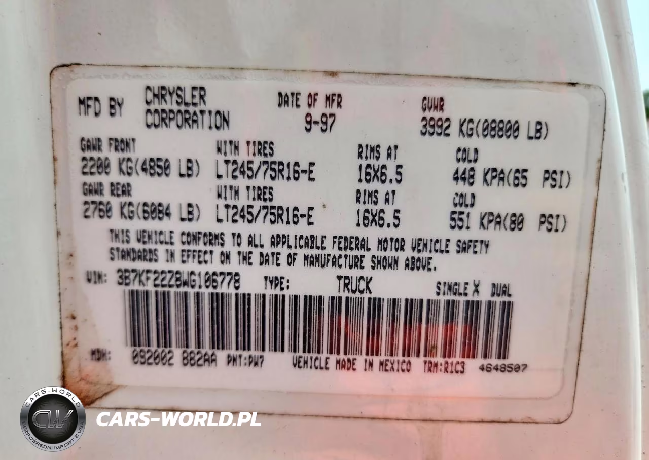 1998 Dodge Ram 2500 VIN:3B7KF22Z8WG106778 - 12