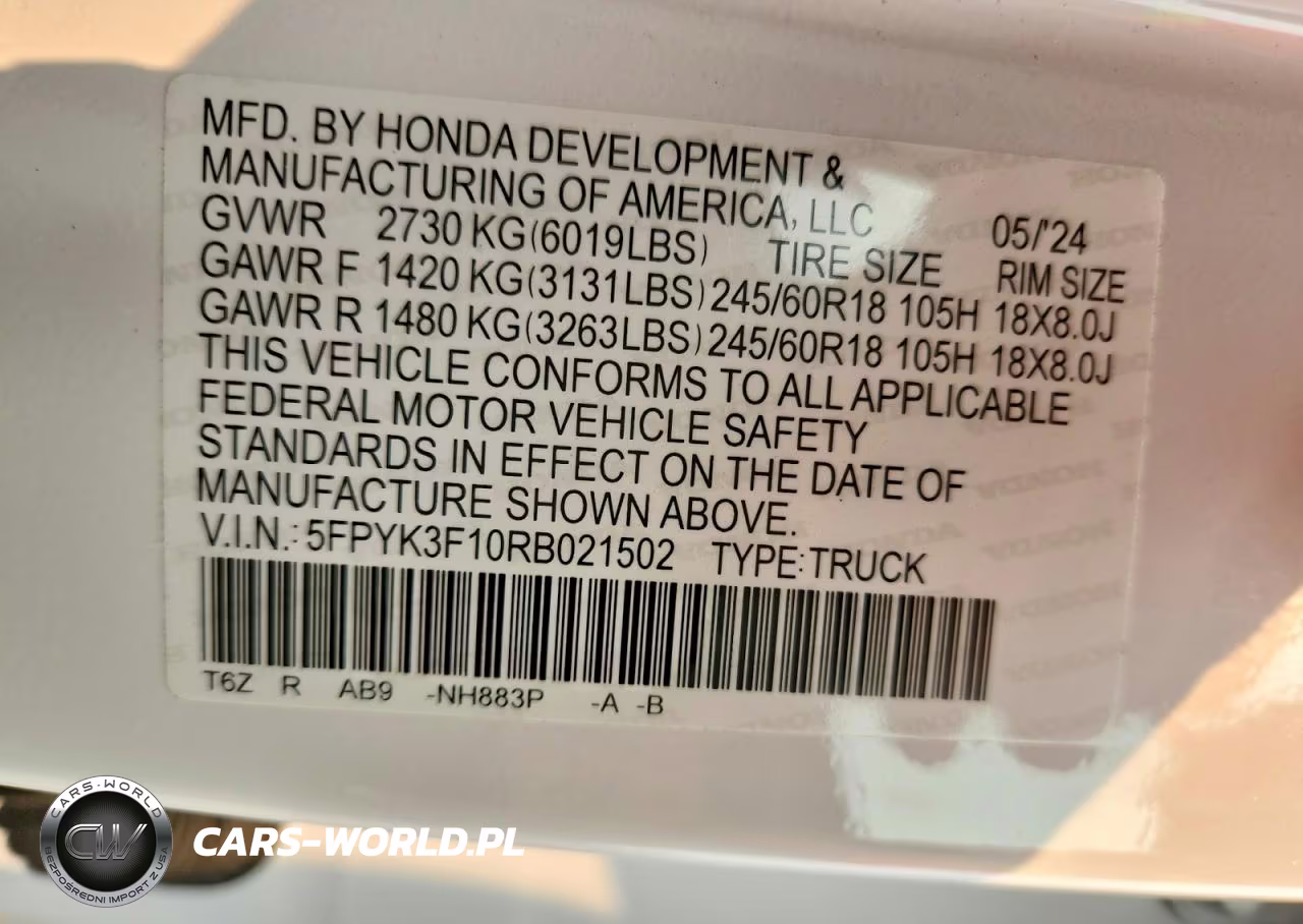 2024 Honda Ridgeline Sport VIN:5FPYK3F10RB021502 - 12