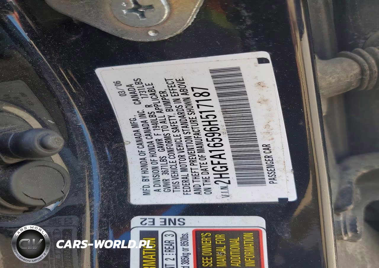 2006 Honda Civic Lx VIN:2HGFA16596H517187 - 12