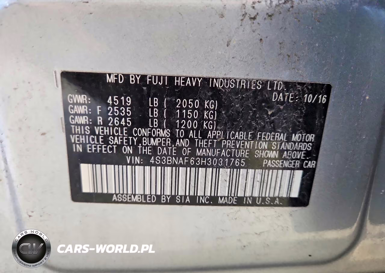 2017 Subaru Legacy 2.5I Premium VIN:4S3BNAF63H3031765 - 12