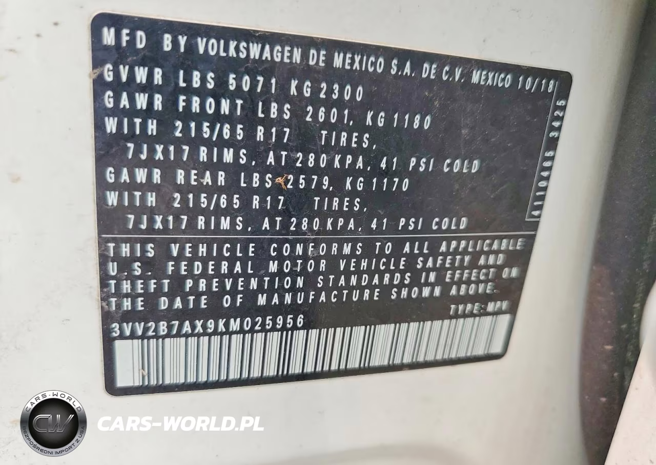 2019 Volkswagen Tiguan Se VIN:3VV2B7AX9KM025956 - 13