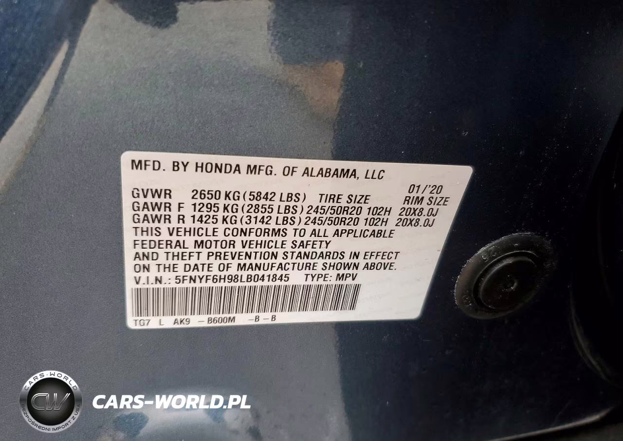 2020 Honda Pilot Touring VIN:5FNYF6H98LB041845 - 13
