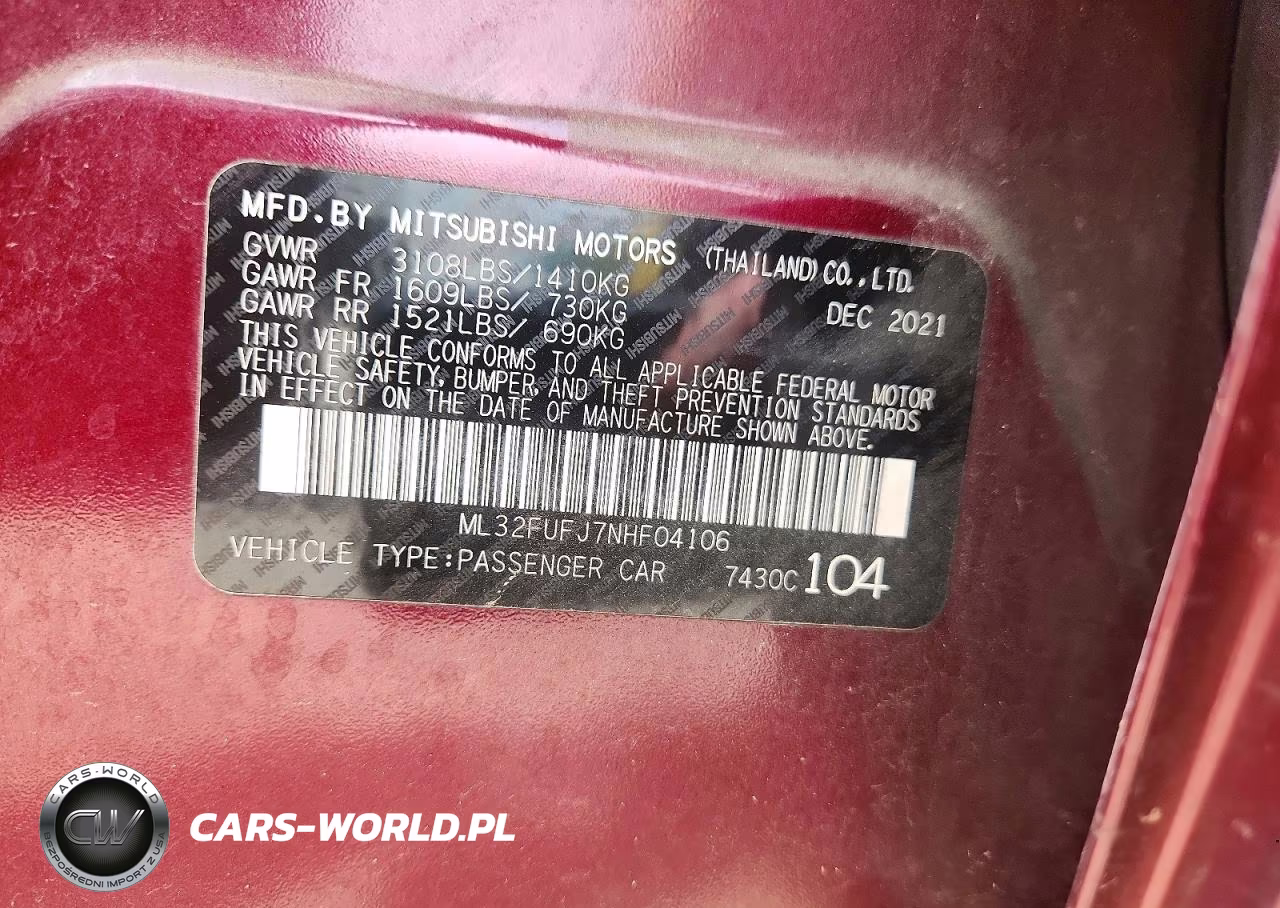 2022 Mitsubishi Mirage G4 Es VIN:ML32FUFJ7NHF04106 - 12