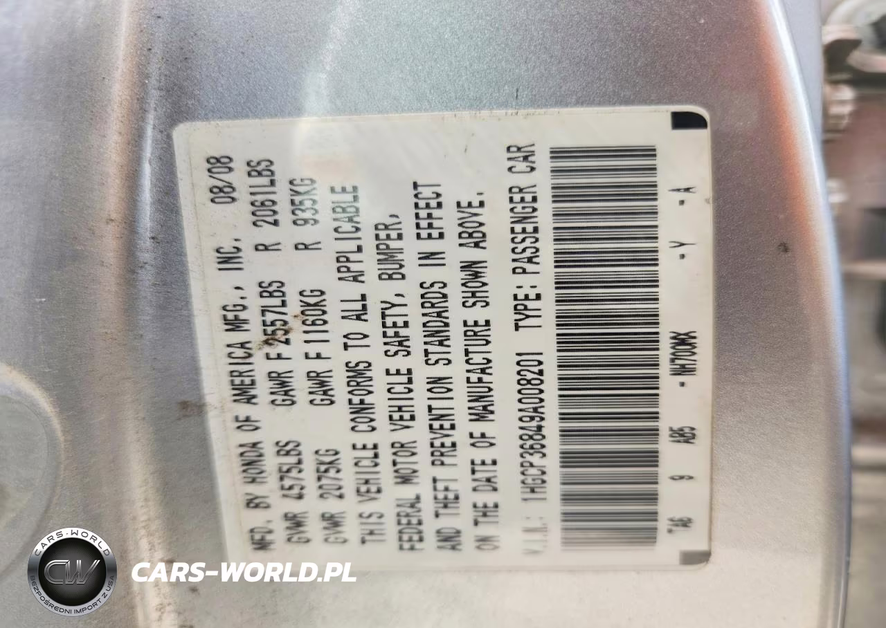 2009 Honda Accord Exl VIN:1HGCP36849A008201 - 12