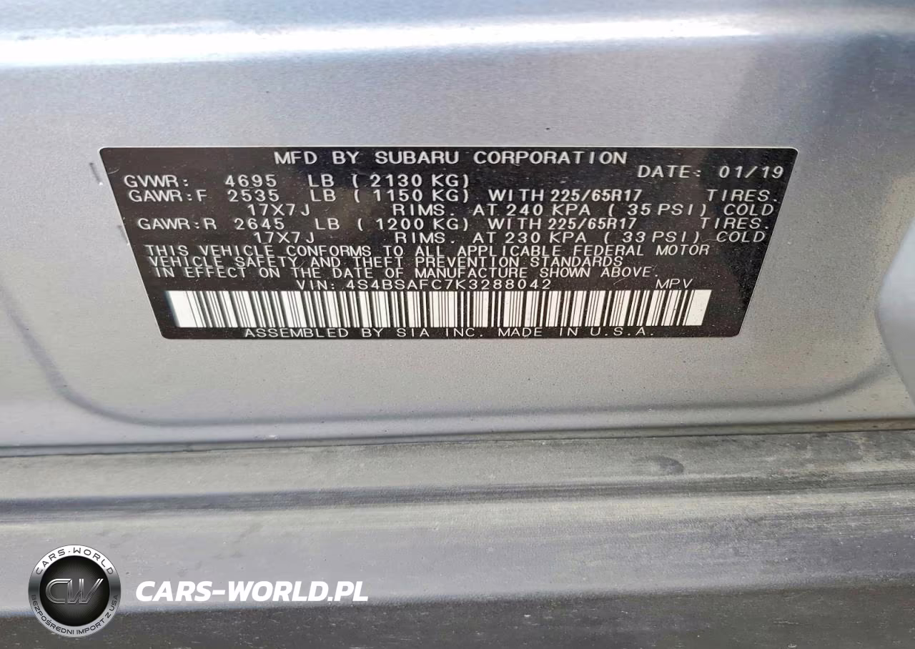 2019 Subaru Outback 2.5I Premium VIN:4S4BSAFC7K3288042 - 12