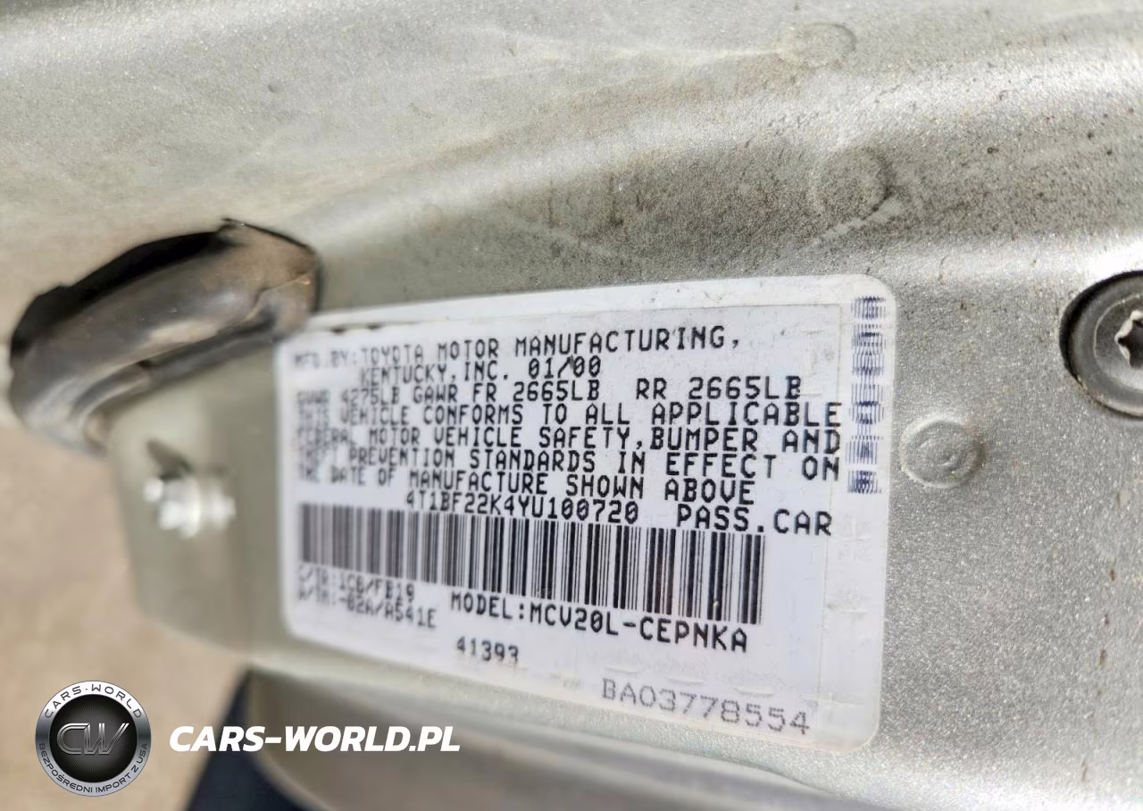 2000 Toyota Camry Le V6 VIN:4T1BF22K4YU100720 - 12
