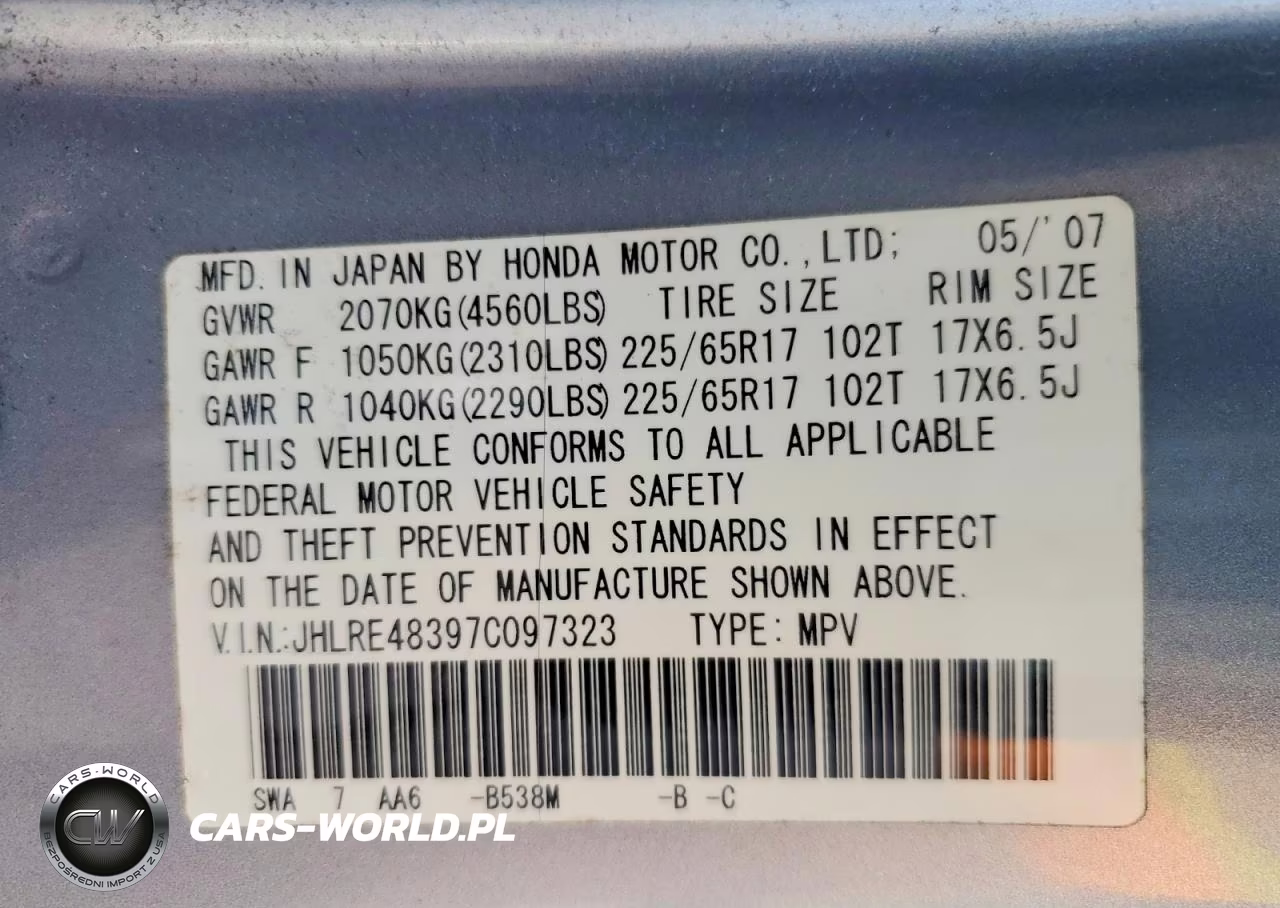 2007 Honda Cr-V Lx VIN:JHLRE48397C097323 - 13