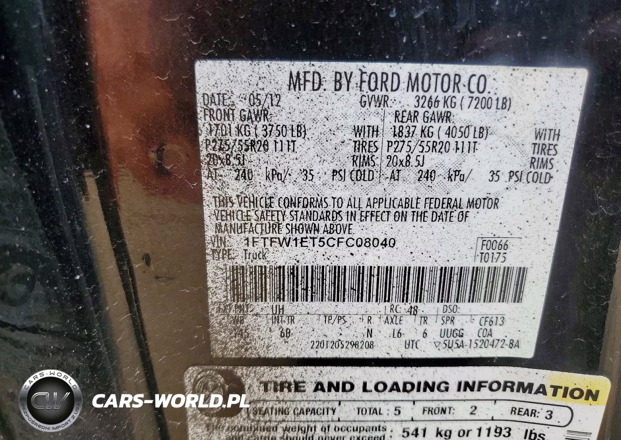 2012 Ford F150 Supercrew VIN:1FTFW1ET5CFC08040 - 12