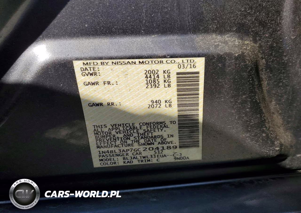 2016 Nissan Altima 3.5 Sl VIN:1N4BL3AP7GC204189 - 12