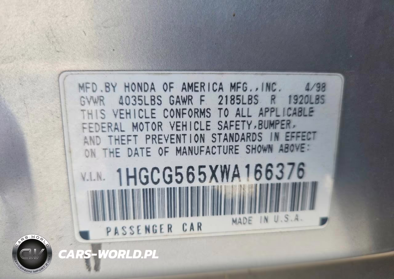 1998 Honda Accord Ex VIN:1HGCG565XWA166376 - 13