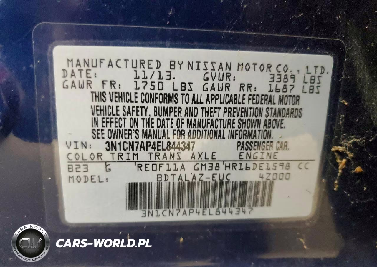 2014 Nissan Versa 1.6 S Plus VIN:3N1CN7AP4EL844347 - 12