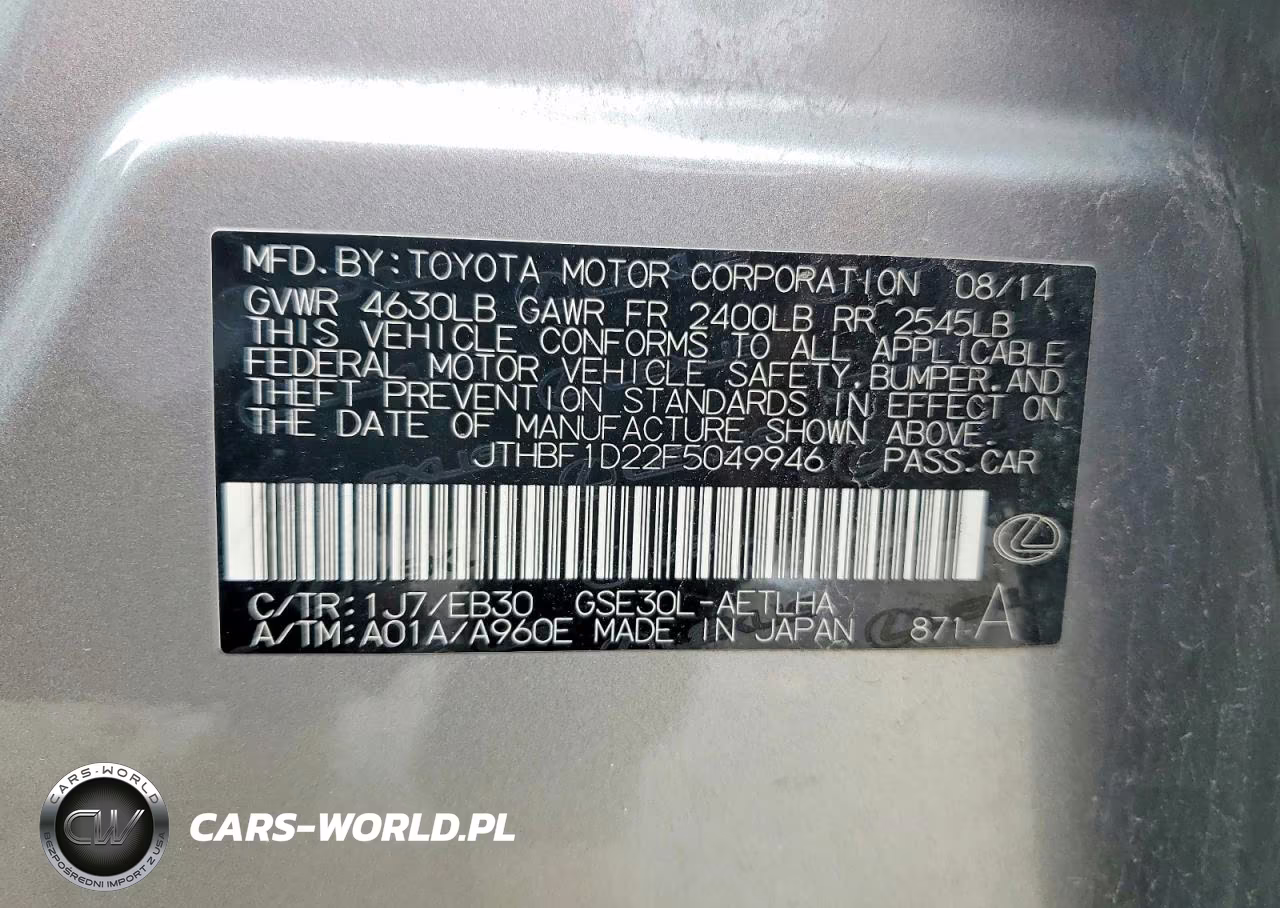 2015 Lexus Is 250 VIN:JTHBF1D22F5049946 - 12
