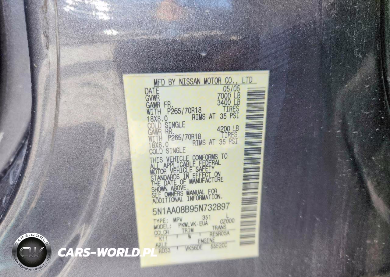 2005 Nissan Armada Se VIN:5N1AA08B95N732897 - 13