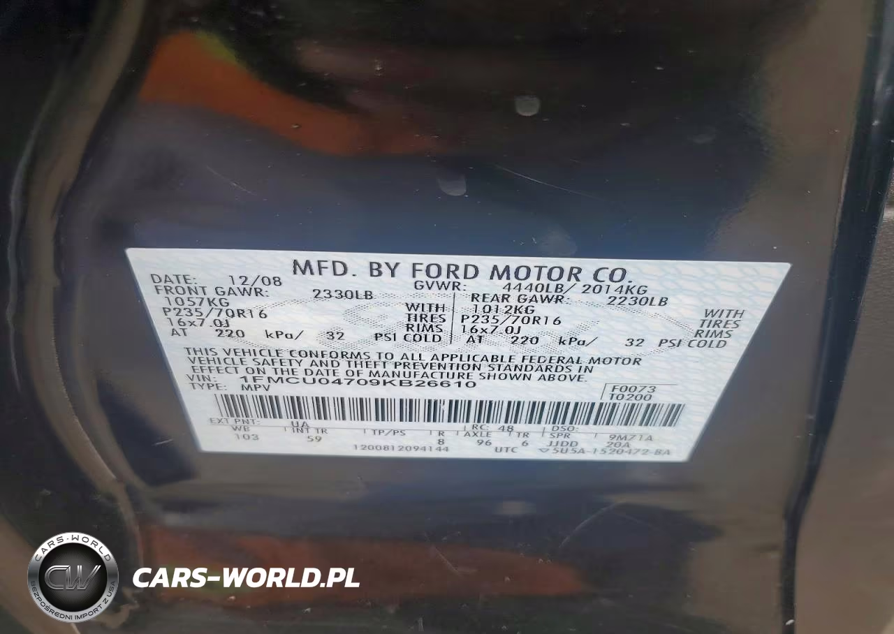 2009 Ford Escape Limited VIN:1FMCU04709KB26610 - 13