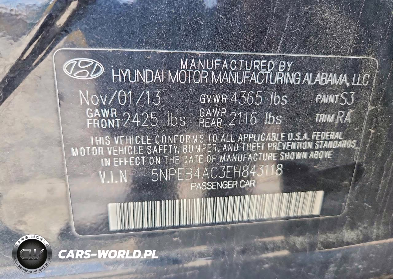 2014 Hyundai Sonata Gls VIN:5NPEB4AC3EH843118 - 12