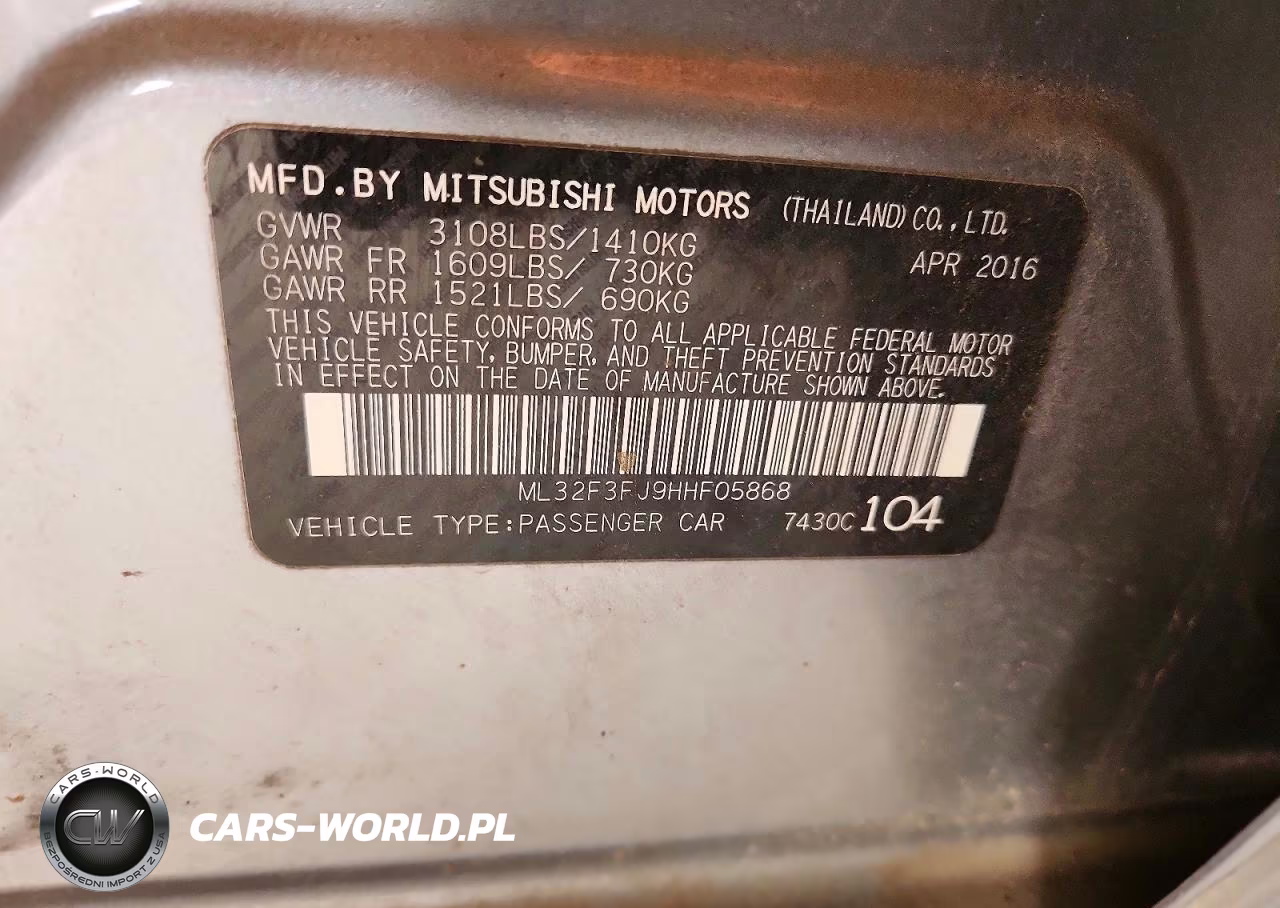 MITSUBISHI MIRAGE G4 VIN:ML32F3FJ9HHF05868 - 12