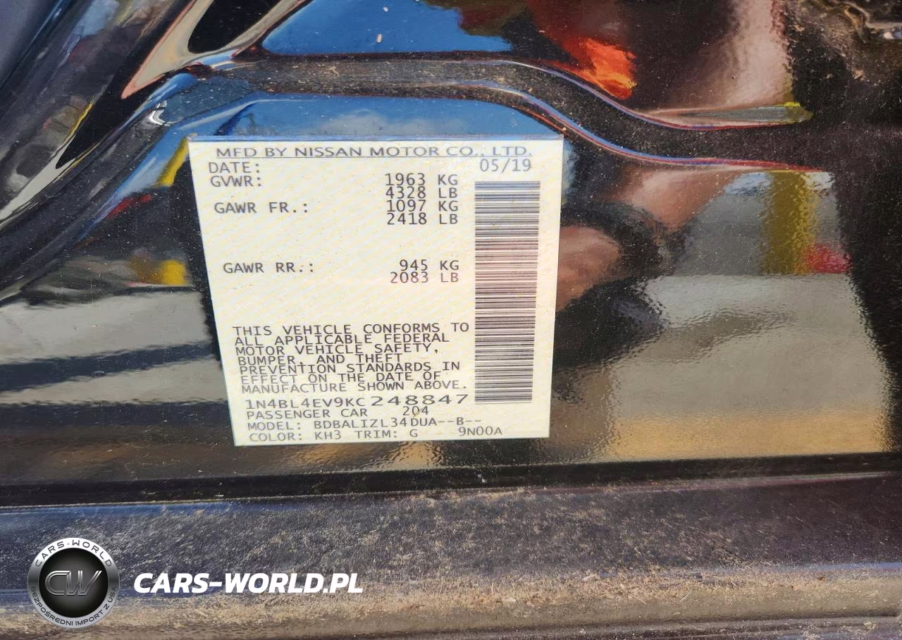 2019 Nissan Altima Sl VIN:1N4BL4EV9KC248847 - 13