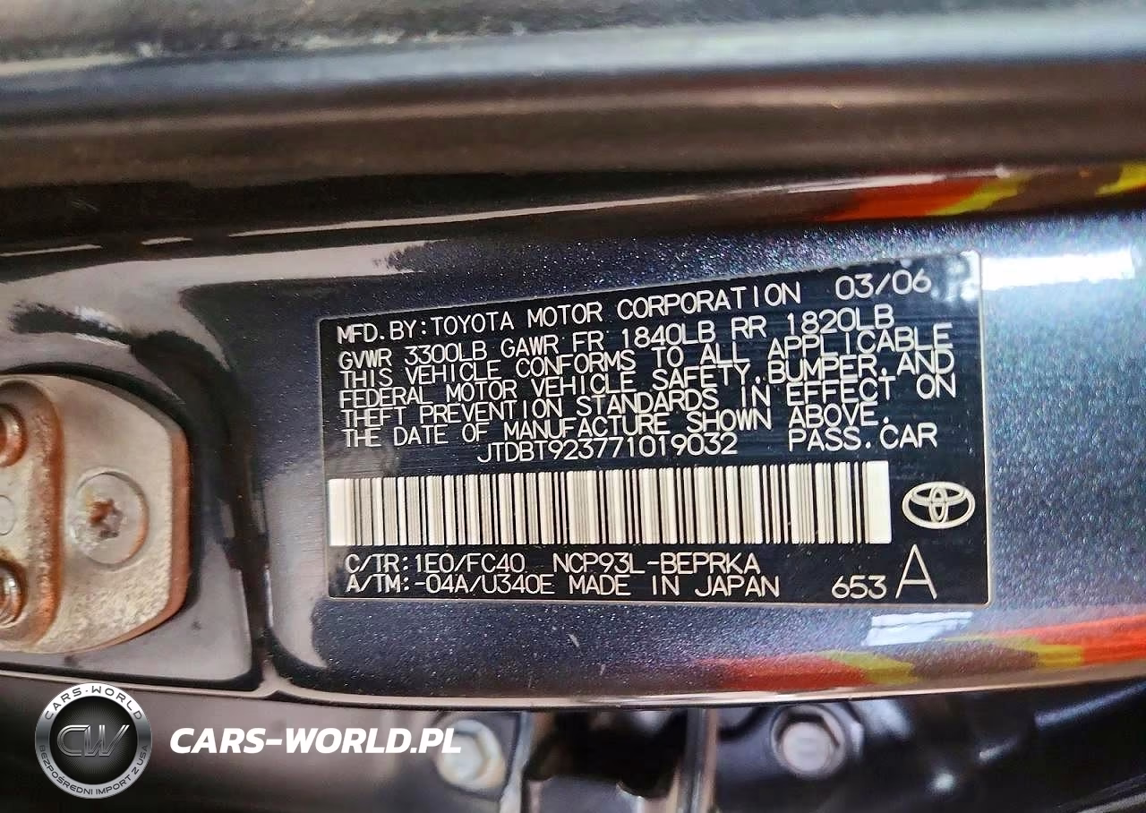 2007 Toyota Yaris Base VIN:JTDBT923771019032 - 12