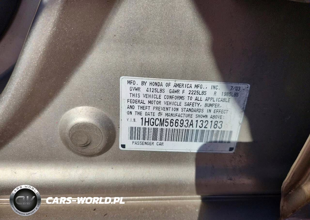 2003 Honda Accord Ex VIN:1HGCM56693A132183 - 13