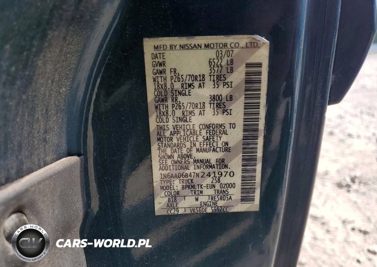 2007 Nissan Titan Xe VIN:1N6AA06B47N241970 - 12