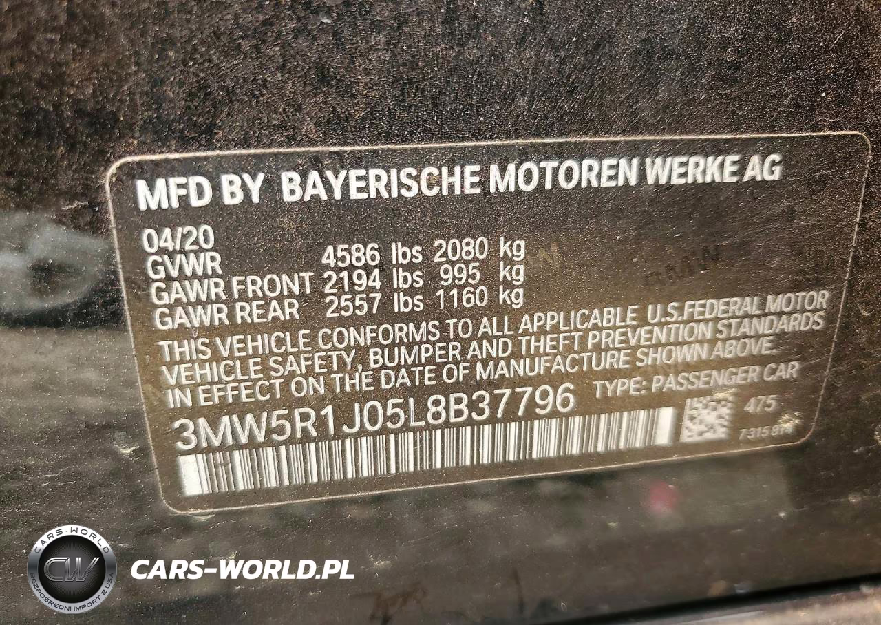 2020 BMW 330I VIN:3MW5R1J05L8B37796 - 12