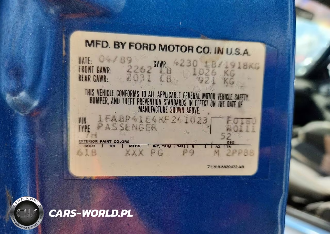 1989 Ford Mustang Lx VIN:1FABP41E4KF241023 - 13