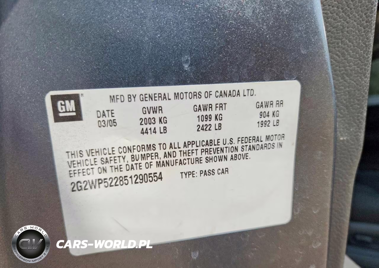 2005 Pontiac Grand Prix VIN:2G2WP522851290554 - 12