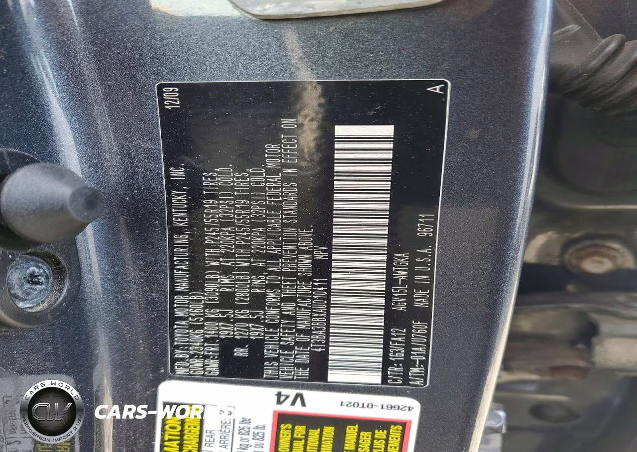 2010 Toyota Venza Awd 4Cyl VIN:4T3BA3BBXAU010411 - 12