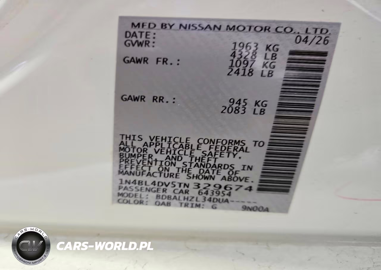 2026 Nissan Altima Sv VIN:1N4BL4DV5TN329674 - 12