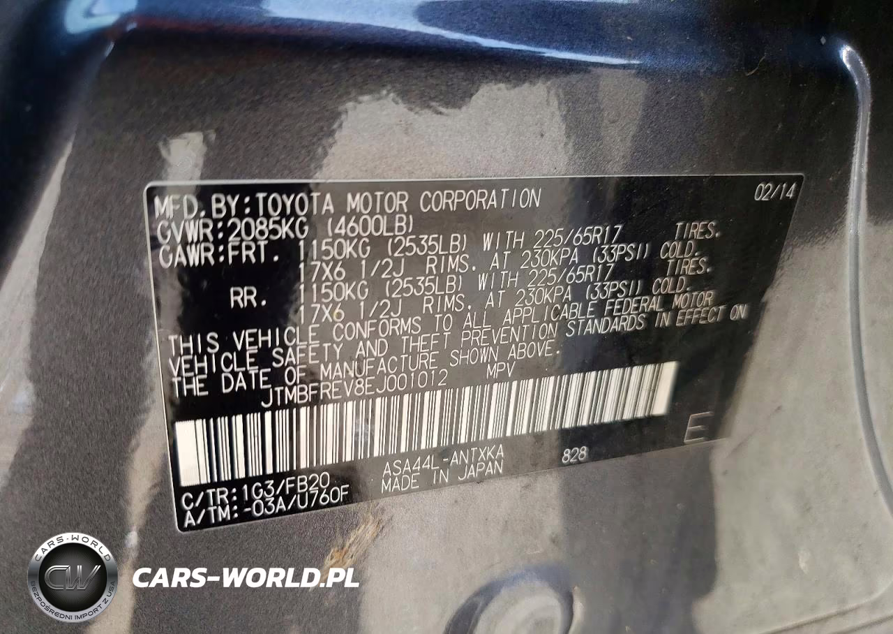 2014 Toyota Rav4 Le VIN:JTMBFREV8EJ001012 - 14