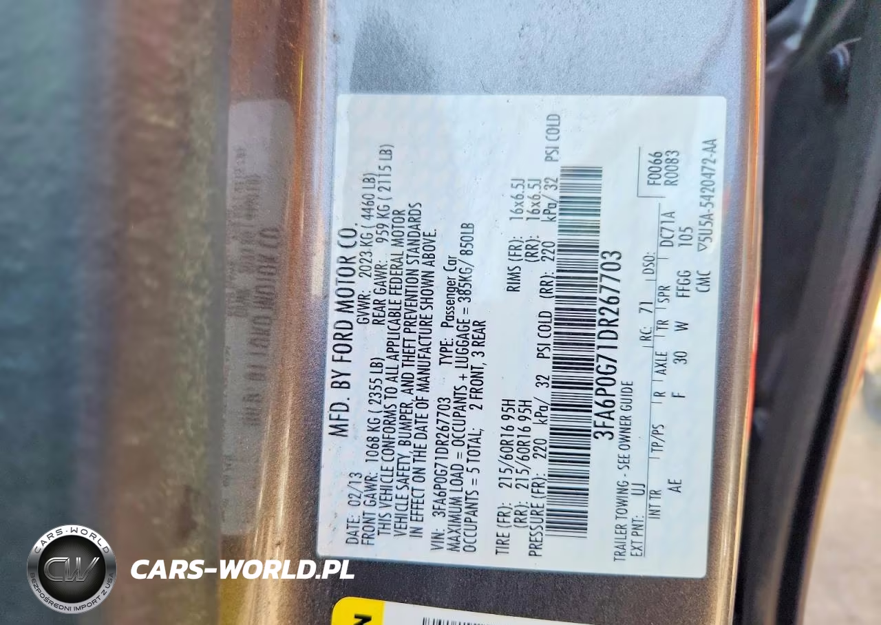2013 Ford Fusion S VIN:3FA6P0G71DR267703 - 12