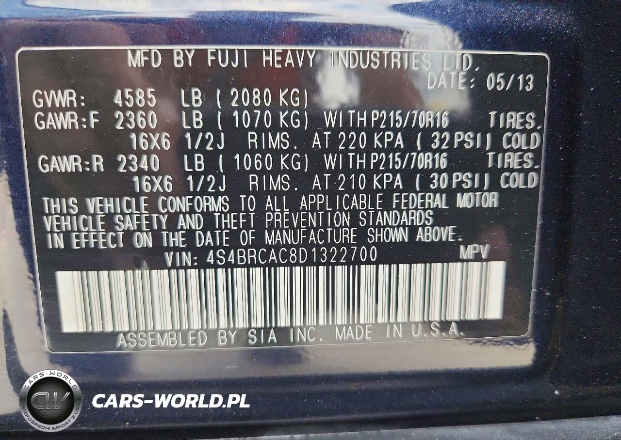 2013 Subaru Outback 2.5I VIN:4S4BRCAC8D1322700 - 12