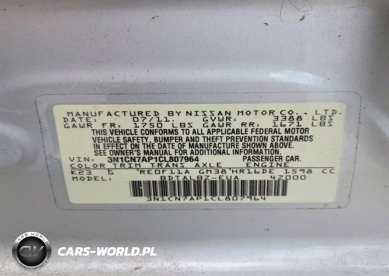 2012 Nissan Versa VIN:3N1CN7AP1CL807964 - 12