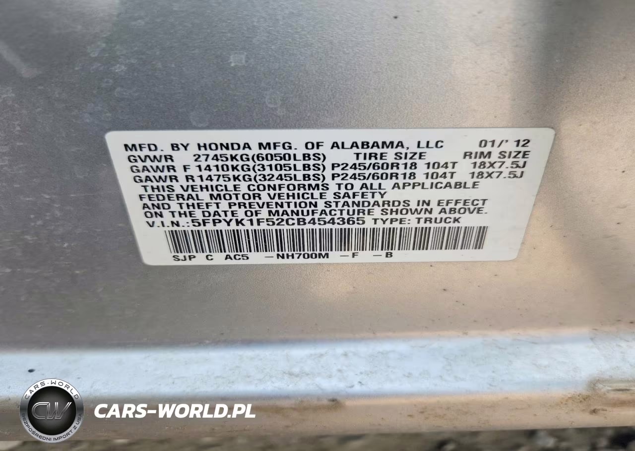 2012 Hond Ridgeline VIN:5FPYK1F52CB454365 - 13