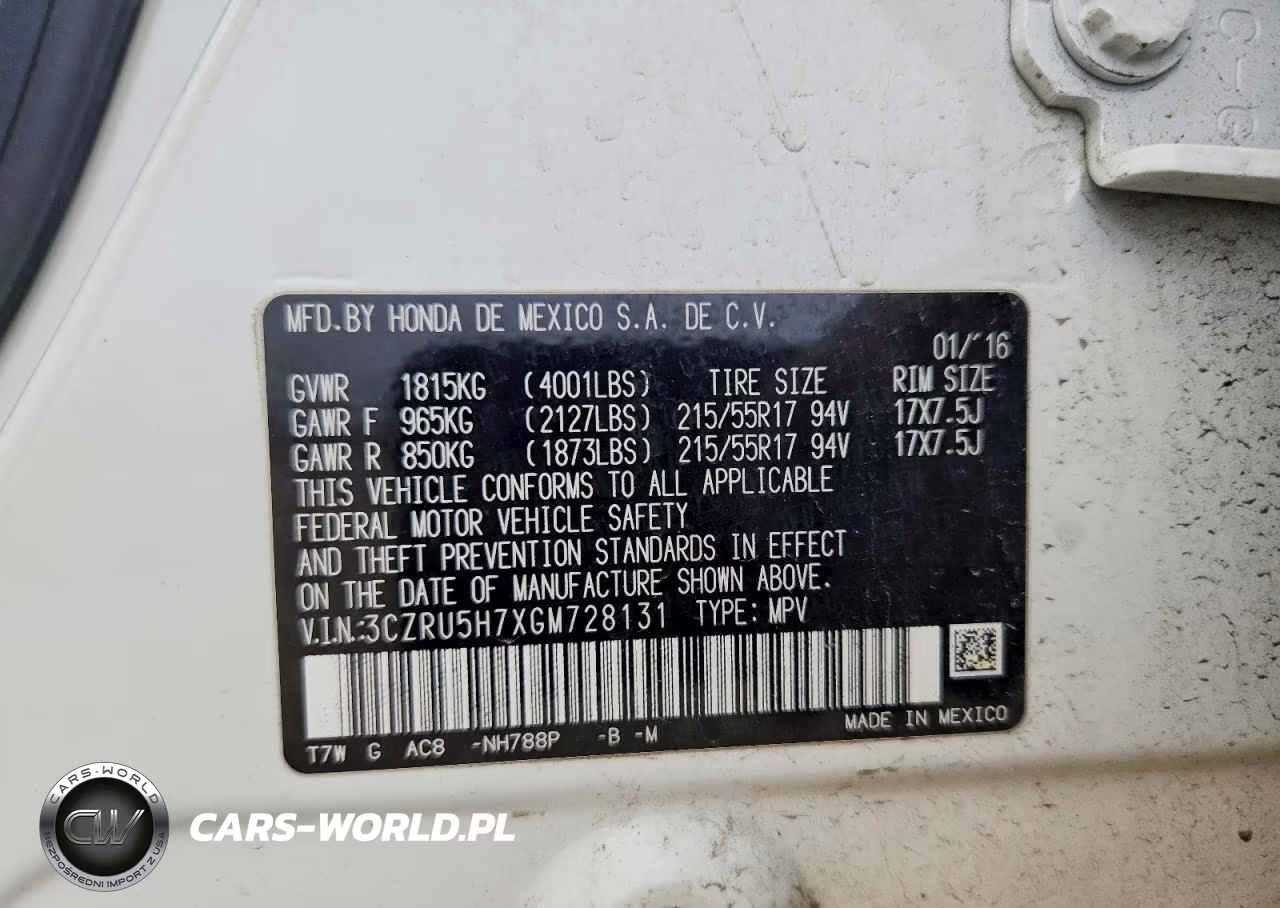 2016 Honda Hr-V Exl VIN:3CZRU5H7XGM728131 - 13