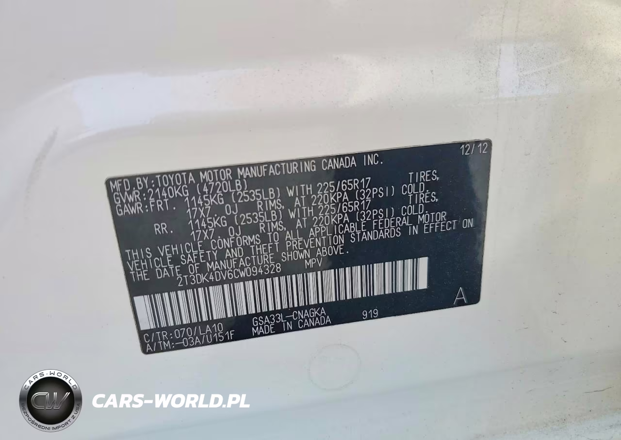 2012 Toyota Rav4 Limited VIN:2T3DK4DV6CW094328 - 12