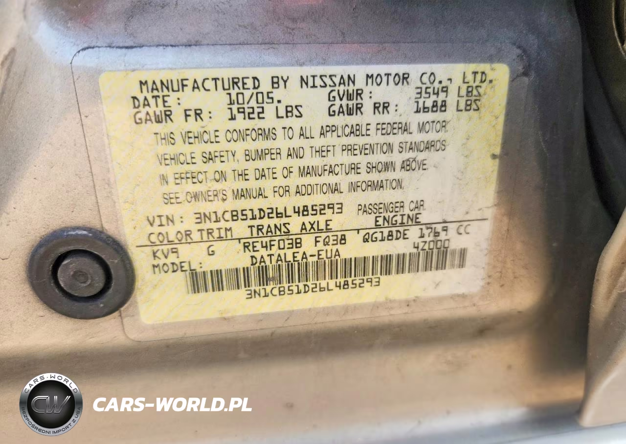 2006 Nissan Sentra 1.8 VIN:3N1CB51D26L485293 - 12