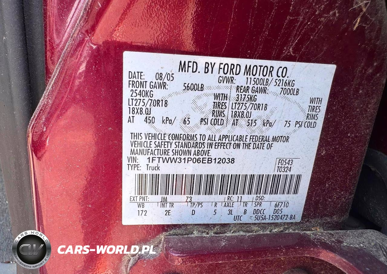 2006 Ford F350 Srw S VIN:1FTWW31P06EB12038 - 10