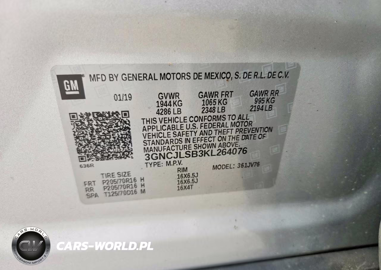 2019 Chevrolet Trax 1Lt VIN:3GNCJLSB3KL264076 - 13