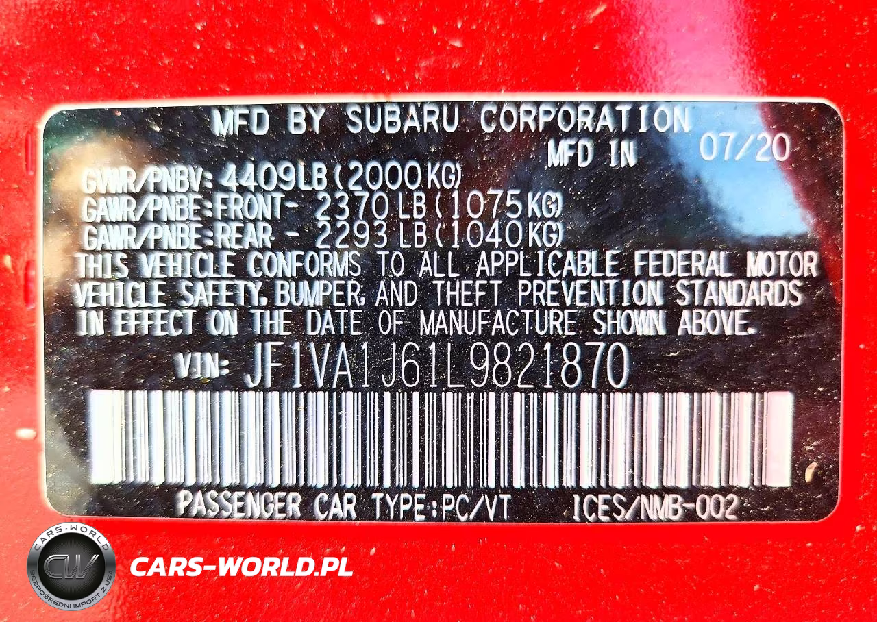 2020 Subaru Wrx Limited VIN:JF1VA1J61L9821870 - 12