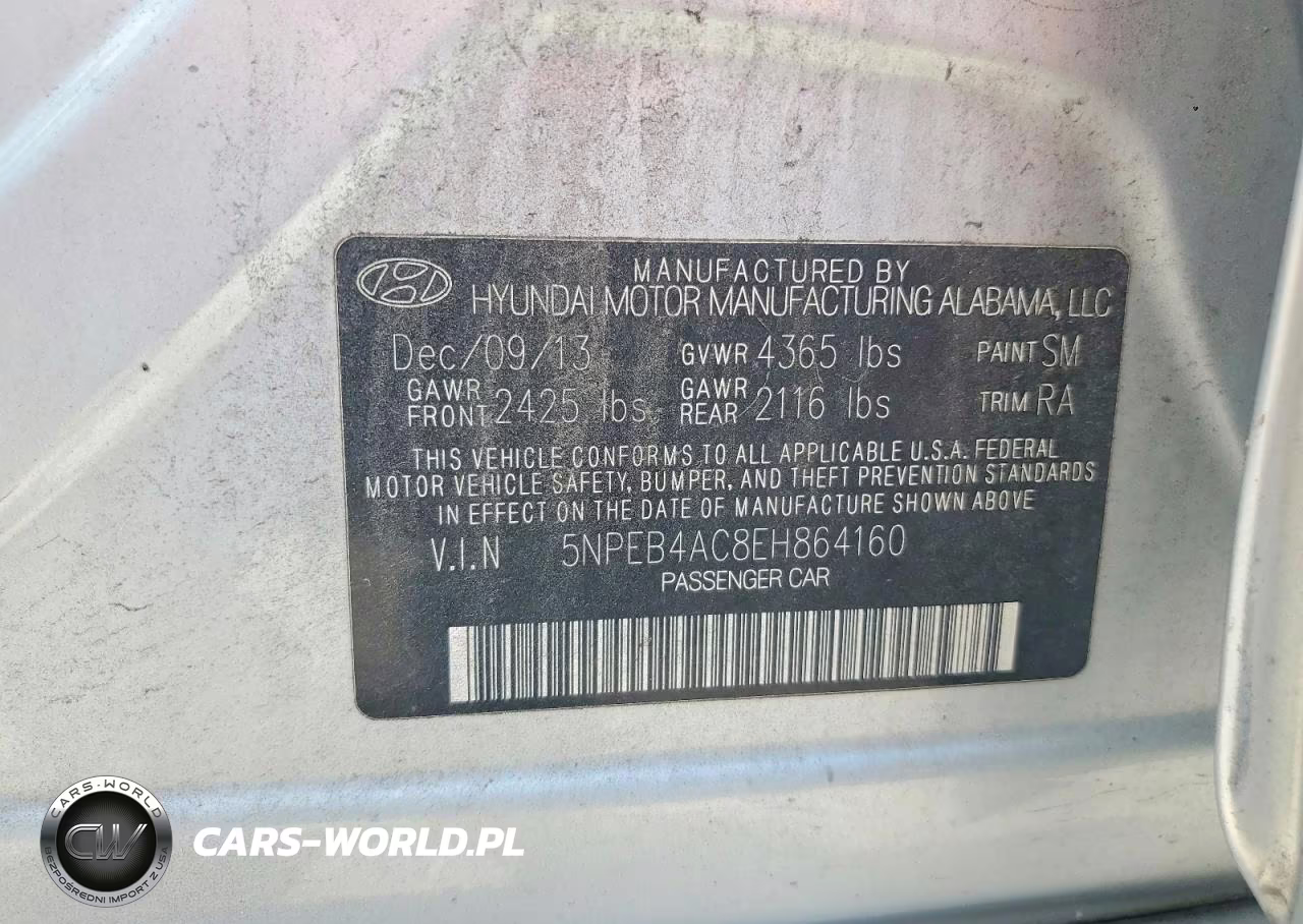 2014 Hyundai Sonata Gls VIN:5NPEB4AC8EH864160 - 12