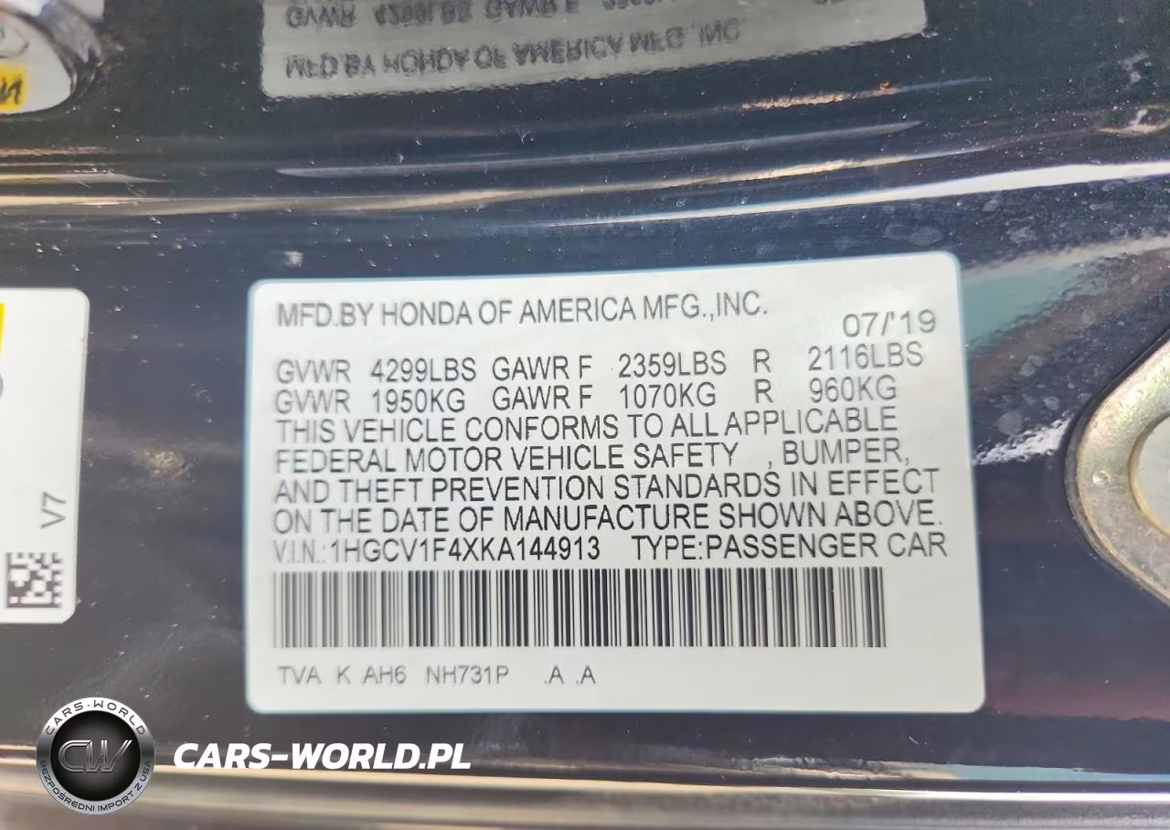 2019 Honda Accord Ex VIN:1HGCV1F4XKA144913 - 12